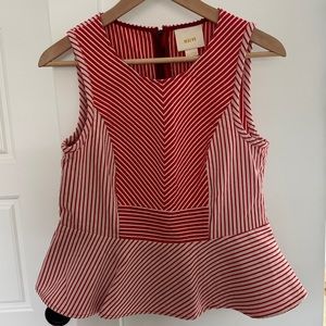 Maeve / Anthropologie Red Striped Peplum Tank Top- Size 6